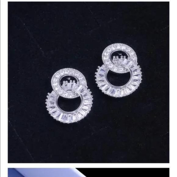 NEW 925 Sterling Silver Diamond Hoop Earrings, beautiful Earrings, cute Earrings - Picture 7 of 8